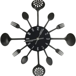 325163 vidaXL Wall Clock with Spoon and Fork Design Black 40 cm Aluminium
