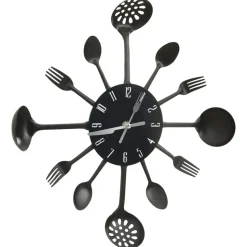 325163 vidaXL Wall Clock with Spoon and Fork Design Black 40 cm Aluminium
