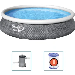 Bestway oppusteligt poolsæt med pumpe Fast Set 396x84 cm