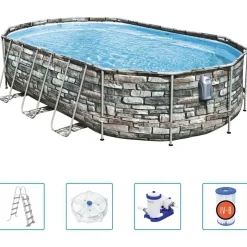 Bestway Power Steel Comfort Jet Series poolsæt 610x366x122 cm oval