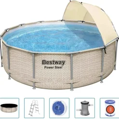 Bestway Power Steel swimmingpool med baldakin 396x107 cm