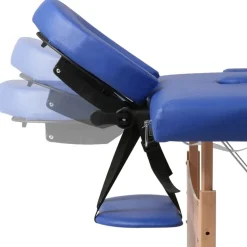 Blå sammefoldeligt massagebord, 3 zoner med træramme