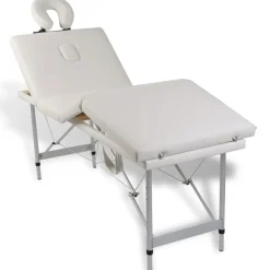 Cremefarvet sammenfoldeligt massagebord med aluminiumsstel,4 zoner
