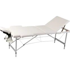 Cremefarvet sammenfoldeligt massagebord med aluminiumsstel,3 zoner
