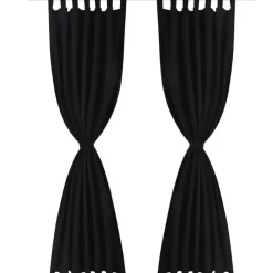 Gardiner i mikro-satin med løkker 2 stk. 140 x 175 cm sort