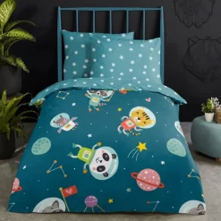 Good Morning sengetøj til børn SPACY 100x135 cm petroleumsblå