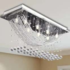 Hvid Loft Lampe med glitrende Glas Crystal Beads 8 x G9 29 cm