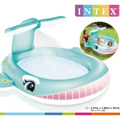 Intex badebassin med sprøjtefunktion Whale 201x196x91 cm