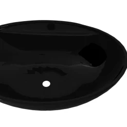 Keramisk badeværelsesvask basin vandhane/overfyldningshul sort oval