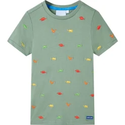 Kortærmet T-shirt til børn str. 104 kakifarvet
