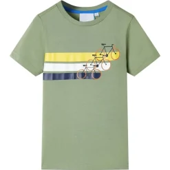 Kortærmet T-shirt til børn str. 116 lys kakifarve