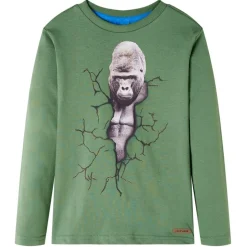 Langærmet T-shirt til børn str. 104 lys kakifarve