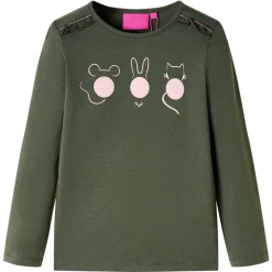 Langærmet T-shirt til børn str. 104 kakifarvet