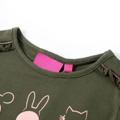 Langærmet T-shirt til børn str. 104 kakifarvet
