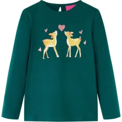 Langærmet T-shirt til børn str. 92 mørkegrøn