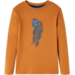 Langærmet T-shirt til børn str. 92 okkergul