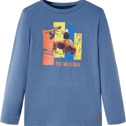 Langærmet T-shirt til børn str. 116 blåmeleret