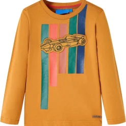 Langærmet T-shirt til børn str. 104 cm okkergul
