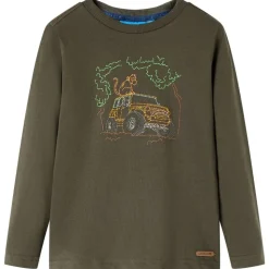 Langærmet T-shirt til børn str. 92 kakifarvet