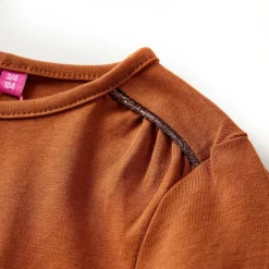 Langærmet T-shirt til børn str. 92 cognacfarvet