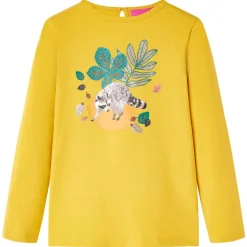 Langærmet T-shirt til børn str. 116 okkergul