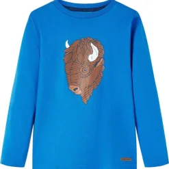 Langærmet T-shirt til børn str. 116 koboltblå
