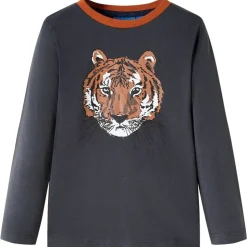 Langærmet T-shirt til børn str. 92 antracitgrå