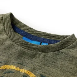 Langærmet T-shirt til børn str. 104 kakimeleret