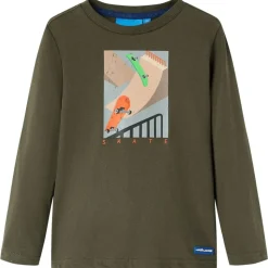 Langærmet T-shirt til børn str. 104 kakifarvet