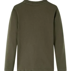 Langærmet T-shirt til børn str. 104 kakifarvet