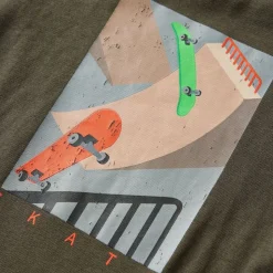 Langærmet T-shirt til børn str. 104 kakifarvet