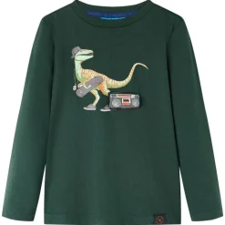 Langærmet T-shirt til børn str. 92 mørkegrøn