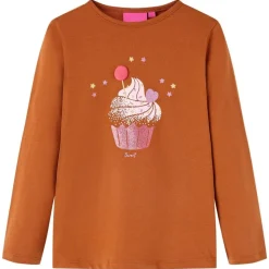 Langærmet T-shirt til børn str. 92 cognacfarvet