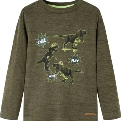 Langærmet T-shirt til børn str. 92 kakimeleret