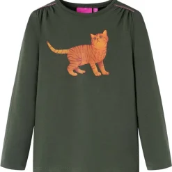 Langærmet T-shirt til børn str. 92 kakifarvet