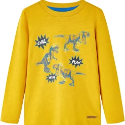 Langærmet T-shirt til børn str. 104 okkergul