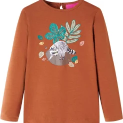 Langærmet T-shirt til børn str. 128 cognacfarvet