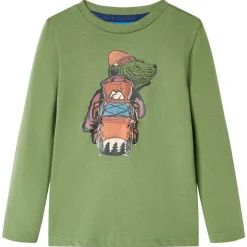 Langærmet T-shirt til børn str. 104 lys kakifarve