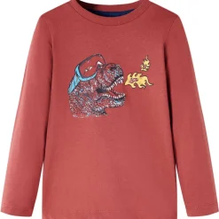 Langærmet T-shirt til børn str. 104 mørkerød
