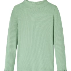 Langærmet T-shirt til børn str. 128 mock-rullekrave mørk mintgrøn