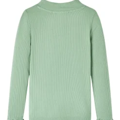 Langærmet T-shirt til børn str. 128 mock-rullekrave mørk mintgrøn
