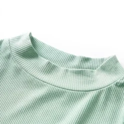 Langærmet T-shirt til børn str. 128 mock-rullekrave mørk mintgrøn