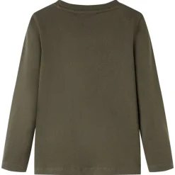Langærmet T-shirt til børn str. 116 kakifarvet