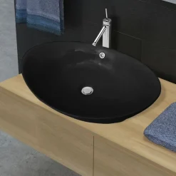 Sort Luksus Keramisk Basin Oval med overløb 59 x 38,5 cm