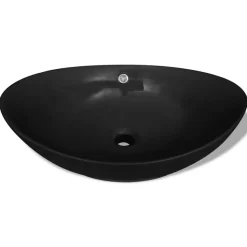 Sort Luksus Keramisk Basin Oval med overløb 59 x 38,5 cm
