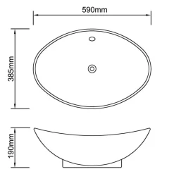 Sort Luksus Keramisk Basin Oval med overløb 59 x 38,5 cm