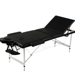Sort sammenfoldeligt massagebord, 3 zoner med aluminiumsramme