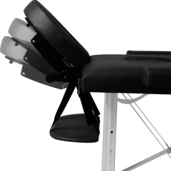 Sort sammenfoldeligt massagebord, 3 zoner med aluminiumsramme