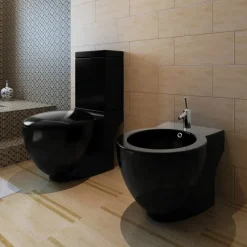 Stående toilet og bidet sæt, sort, keramisk