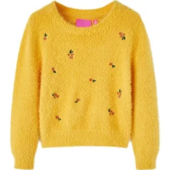 Sweater til børn str. 92 strikket okkergul